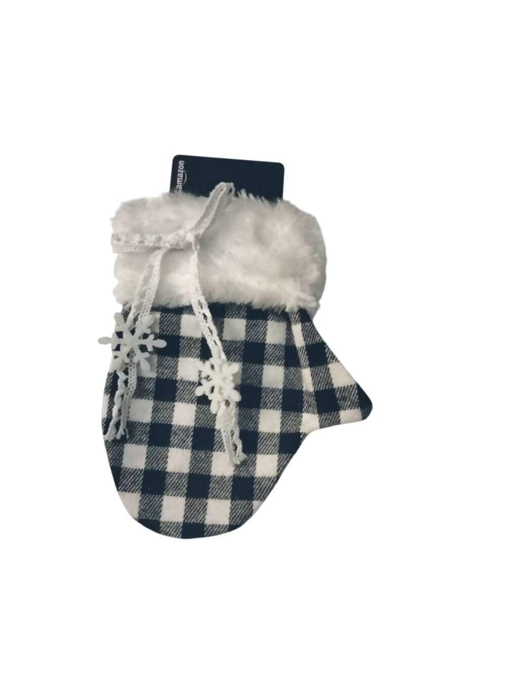 Buffalo Plaid Mitten Ornament Snowflake Trim Christmas Gift Card Bag